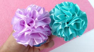 Pom pom Hairbun making with satin ribbon | Satin ribbon hair accessories