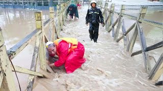 Massive Flood Water Drained Clearing a Blocked Grate After a Storm