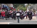 2019 street parade of 11 pipe bands marching through pitlochry town centre in perthshire scotland