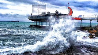 Wild STORM in the CRIMEA. The guy was caught in a WAVE, he was standing too close. Crimea