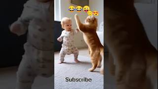 Baby fight with cat funny shorts #cute #funny #cutecat #comedy