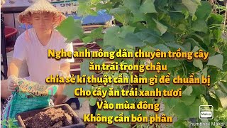 anh nông dân chuyên trồng cây ăn trái trong chậu.Chia sẽ cách chuẩn bị cho cây giữ trong mùa đông