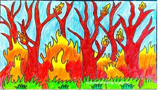 forest fire drawing (natural disaster drawing) in simple and easy steps | science drawing academy