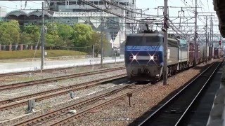 JR貨物　EF200 2号機が牽引する2077ﾚ貨物列車（ﾑﾄﾞ付き）を撮影（H28.5.1)