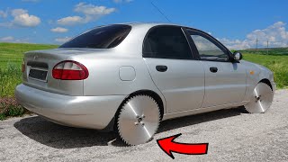 Experiment: SAW BLADE Wheels on a REAL CAR