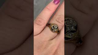 Antique Victorian 14K Rose Gold Rose Cut Engraved Enamel Mourning Ring