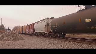 12:05 csx M565 with csx-593/csx-555/csx-3441/csx-5202 westbound at pixley road Milepost 376.43