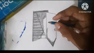 sensational door lllusion ,Magic perspective with pencil. Trick 3D art drawing