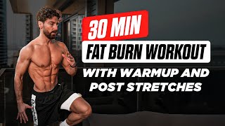 30 MIN FAT BURN WORKOUT with WARMUP \u0026 POST STRETCHES | Rowan Row