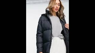 TALA Shiny Longline Puffer Jacket Coat Hooded Black Women | Asos