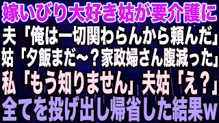 スカッとする話】嫁いびり大好き姑が要介護に夫「俺は一切関わらんから頼んだ」姑「夕飯まだ〜？家政婦さん腹減った」私「もう知りません」夫姑「え？」全てを投げ出し帰省した結果