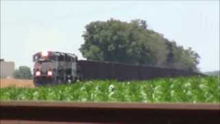 BNSF taconite train meets CN \u0026 BCOL locomotives on a CSX freight