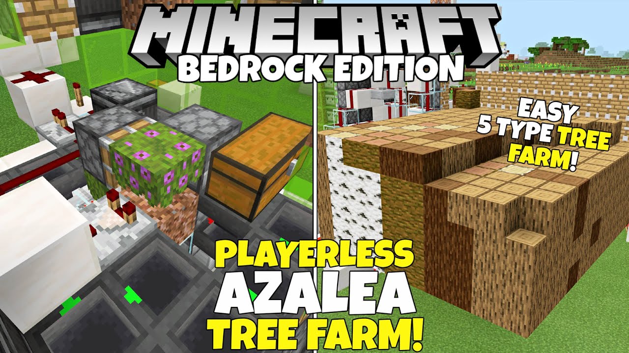 Minecraft Bedrock: Fully AFK TREE FARM Tutorial! 5 Type Azalea Tree ...