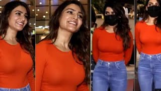 Samantha stunning look in orange dress in Mumbai airport/Samantha latest videos 🥰🥰😍