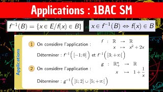 Les applications — Image réciproque d’une partie, applications — 1 BAC SM