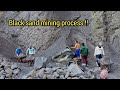 Manual Miner Process of Searching for Black Sand, the process of separating the rock and black sand