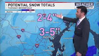 Snow continues to fall across Maryland into Wednesday morning