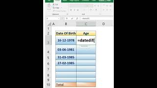 DOB calculation in Excel