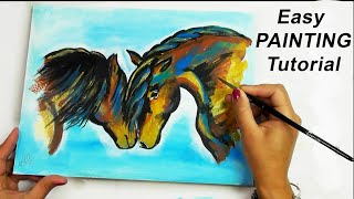 EASY ACRYLIC PAINTING TUTORIAL- HORSES | How to paint Step by Step