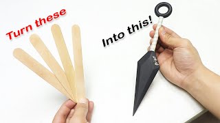 How to make Popsicle Stick KUNAI knife without using power tools - Realistic design