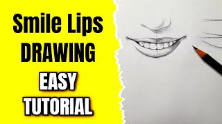 How to draw smiling lips with teeth Tutorial | Smile Lips Sketch Drawing step by step for beginners