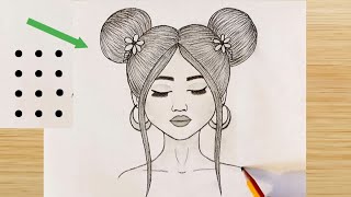 How to draw a easy girl from 12 points || beautiful girl drawing || points to girl drawing easy