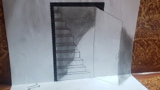 drawing 3d Door.The door illusion drawing with pencil 2022
