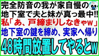 【スカッとする話】我が家自慢、完全防音の地下カラオケルームで夫と妹が真っ最中！私「鍵開いてるな～戸締まりしなきゃw」バカのふりして地下室の鍵を締め実家へ帰省。48時間放置してやった結果w【修羅場