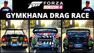 KEN BLOCK Car Drag Race | GYMKHANA 10 VS GYMKHANA 9 VS GYMKHANA 8 | Forza Horizon 4