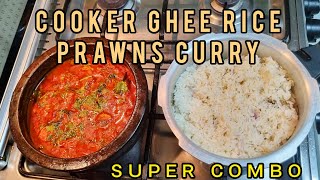 Pressure Cooker Ghee Rice and Prawn's Curry/ Easy and perfect Ghee Rice /Prawns Mulakku/ Super Combo