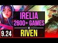 IRELIA vs RIVEN (TOP) | 2.3M mastery points, 2600+ games, 2 early solo kills | BR Master | v9.24