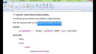 JAVASCRIPT SINGLE STATEMENT MULTIPLE VARIABLES DEMO