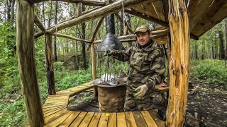 A dugout by the lake. I'm building a gazebo roof. Meat in tandoor