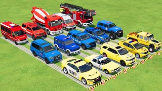 TRANSPORTING ALL POLICE CARS, AMBULANCE, FIRE TRUCK, COLORFUL CARS WITH TRUCK! -FARMING SIMULATOR 22