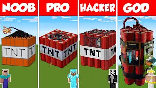 Minecraft WORKING TNT HOUSE BUILD CHALLENGE - NOOB vs PRO vs HACKER vs GOD / Animation