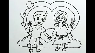 How To Draw Valentine Couple For Beginners |Drawing Valentine Day