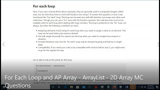 JAVA - Lesson #92 - APCSA - For Each Loop and AP - Array - ArrayList - 2D Array MC Questions