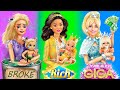 Rich, Broke and Giga Rich Barbies with Their Babies