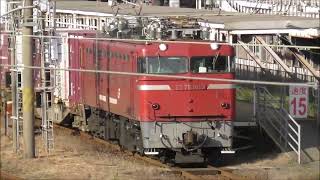 JR貨物　ED76 1019形　機関車が牽引する。　大型コンテナ多数積載 　　タイヨー 武町店前　撮影日202.2.15