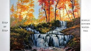 Autumn Waterfall STEP by STEP Acrylic Painting (ColorByFeliks)