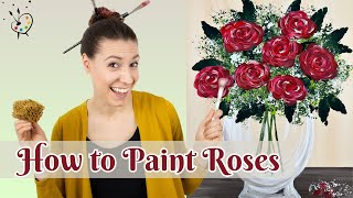 How to Paint a Beginner Vase of Roses: Step by Step Acrylic Painting For Mother's Day!