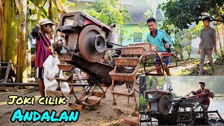 Menuju lahan garapan.. traktor sawah berangkat kerja dengan joki ciliknya