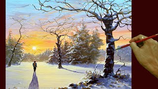 Acrylic Landscape Painting in Time-lapse / Morning Winter / JMLisondra