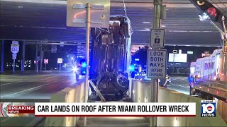 Car lands on roof after Miami rollover wreck leaves 2 hurt