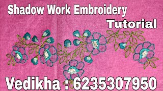 Shadow Work Embroidery in Soft Organdy Saree | Tutorial video Herringbone Stitch