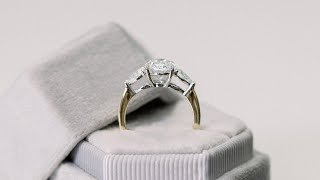 Profile View 2.5ct Oval and Pear Lab Diamond Ring in 18k White and Yellow Gold | Ada Diamonds