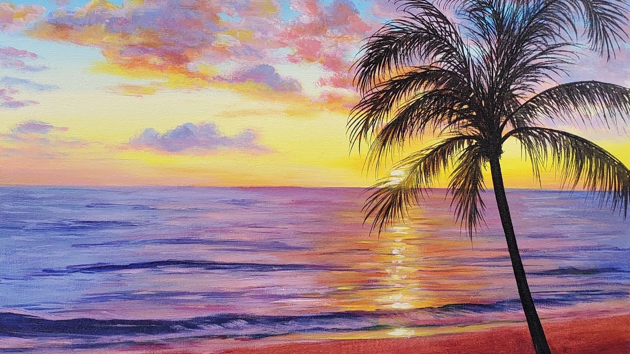 How To Paint A Palm Tree Sunset At Sebastian Queale Blog