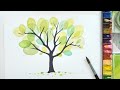 Layering tree leaves watercolor painting technique for beginners