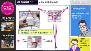 청라씨홈클래스 기초소묘 2강 정육면체 그리기 투시도법 투시도 1점투시 2점투시 3점투시 육면체 명암표현 인천서구 청라미술학원 씨앤씨 청라cnc 홈클래스 미술영상수업