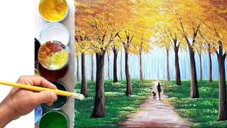 Como Pintar Paisagem com Caminho  e Homem com Cachorro